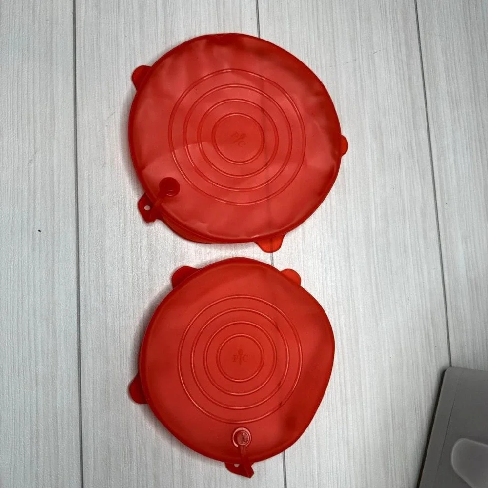 Pampered Chef Red Silicone Lid Set‎ Universal Food Storage Covers